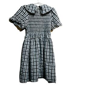 Dizzy Lizzy Black and White Smocked Sundress with Puff Sleeves Gingam Size M.
